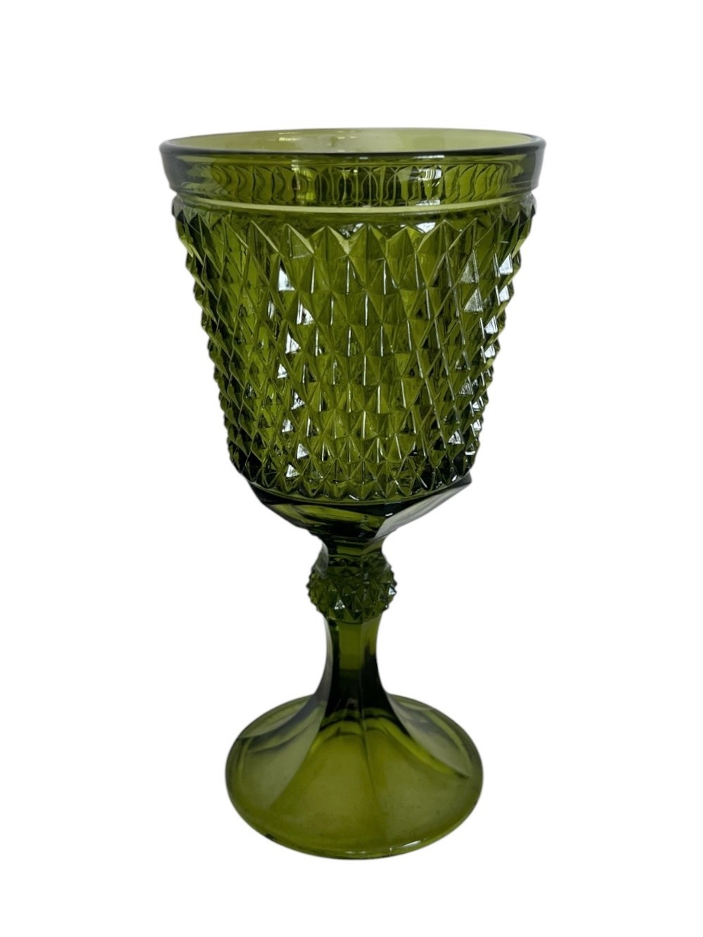 Indiana Glass Diamond Point Green Compote Pedestal Vase /Planter 11” Mid Century